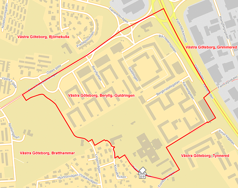 Karta över Västra Göteborg, Beryllg.-Guldringen