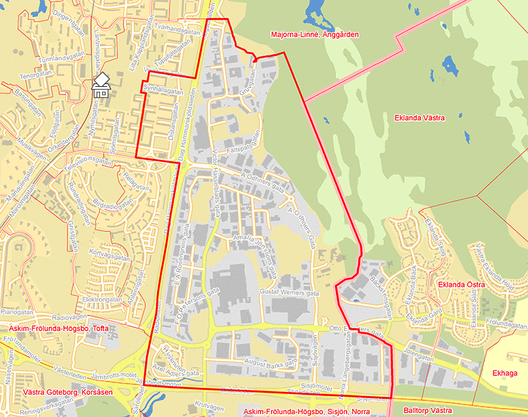 Karta över Askim-Frölunda-Högsbo, Flatås, Ö
