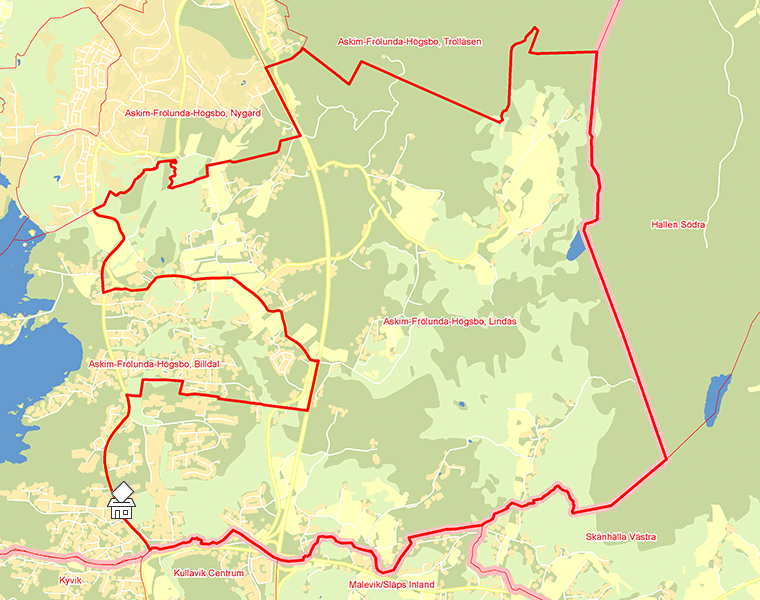 Karta över Askim-Frölunda-Högsbo, Lindås