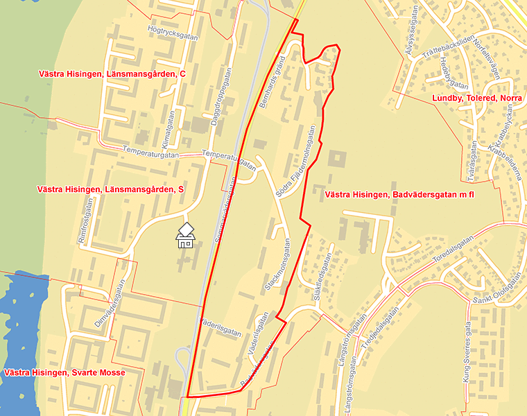 Karta över Västra Hisingen, Stackmolnsg. m fl