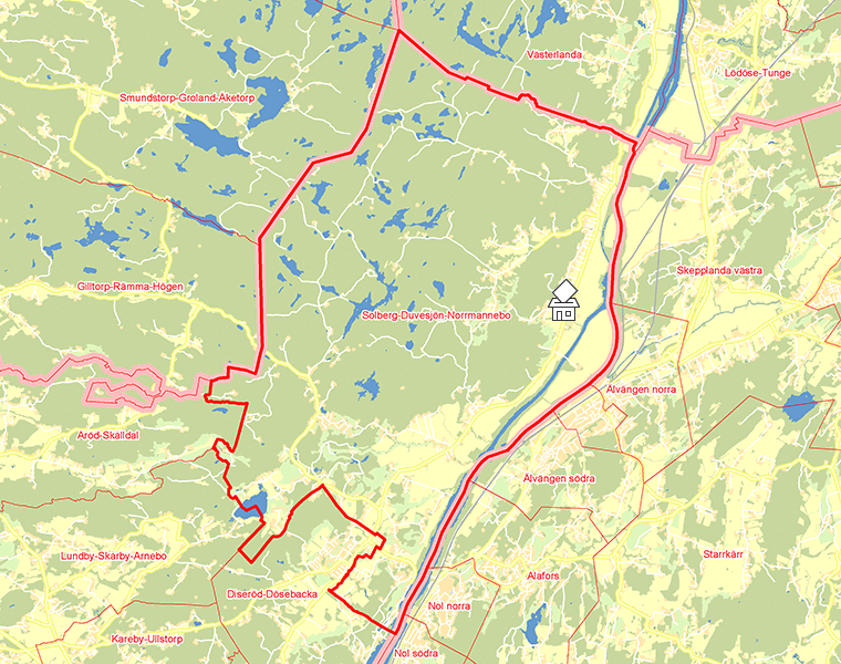 Karta över Solberg-Duvesjön-Norrmannebo