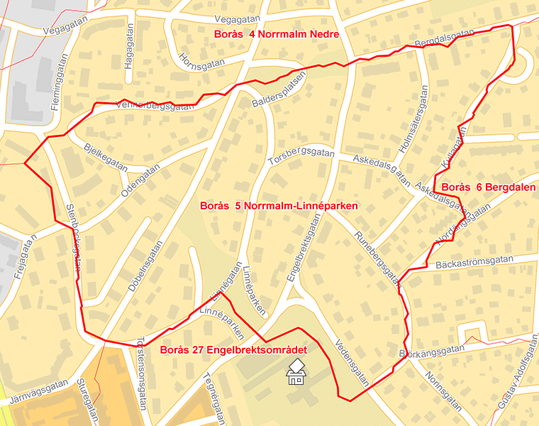 Karta över Borås  5 Norrmalm-Linnéparken