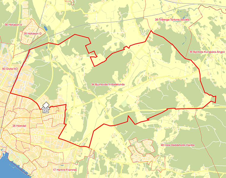 Karta över 34 Bjurhovda N-Badelunda