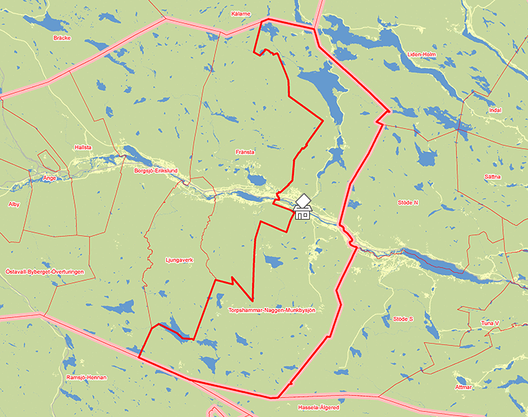 Karta över Torpshammar-Naggen-Munkbysjön