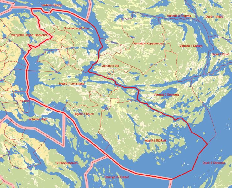 Karta över Ingarö och Gustavsberg