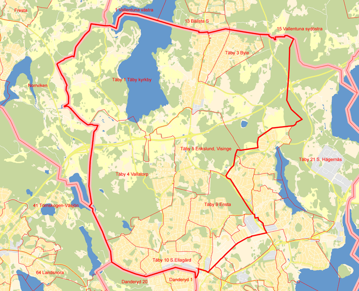 Karta över Täby  Västra