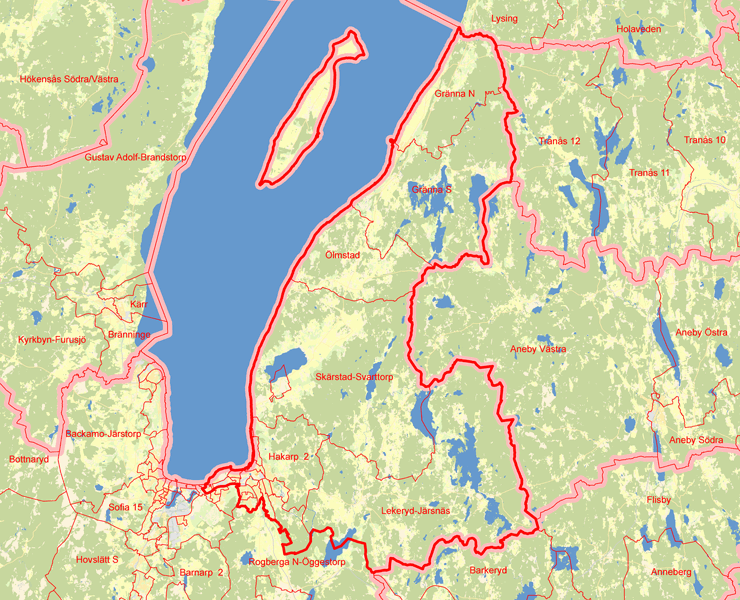 Karta över Jönköpings kommun Valkrets Öst