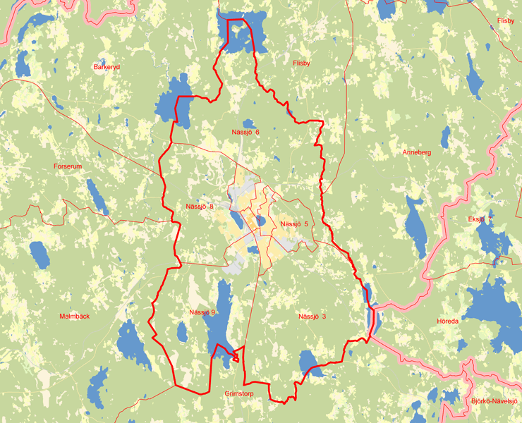 Karta över Nässjö tätort