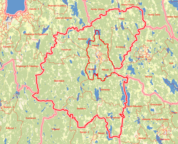 Karta över Nässjö landsbygd