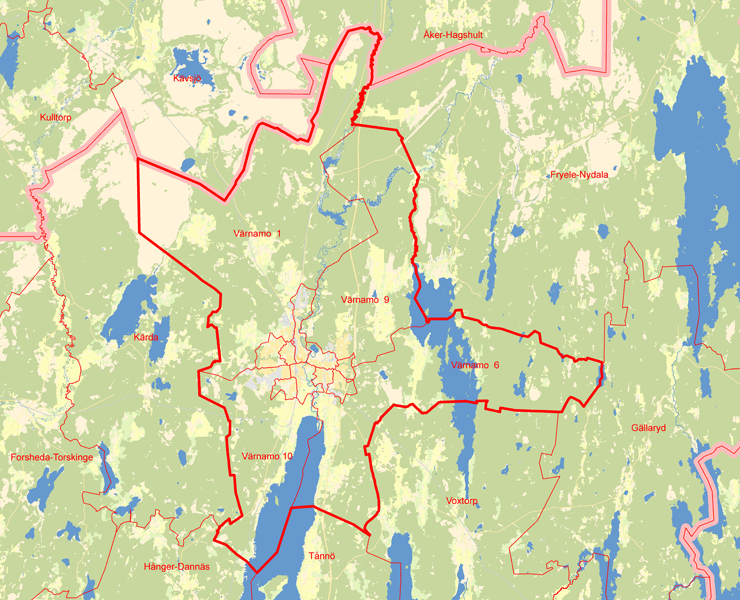 Karta över Värnamo centralort