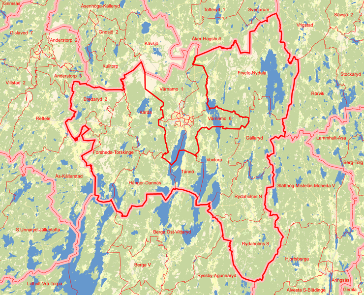 Karta över Värnamo övriga orter