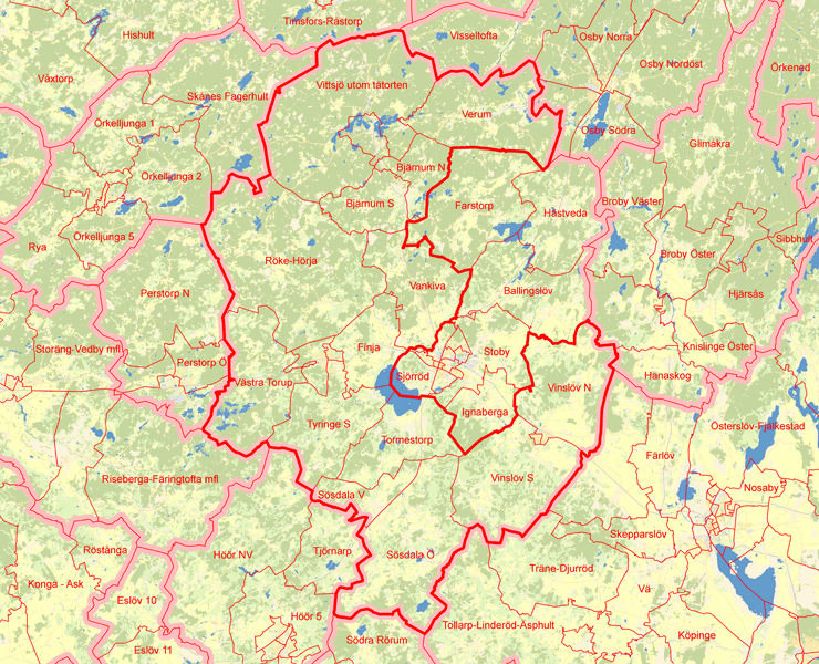 Karta över Hässleholm Norra-Östra-Södra-Västra
