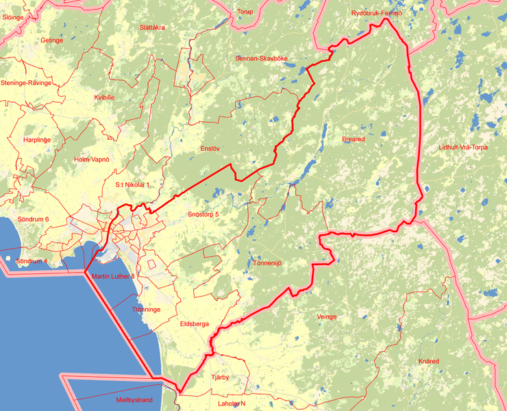 Karta över Halmstads östra valkrets