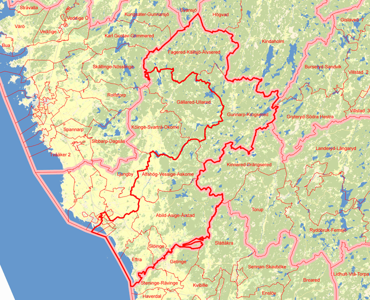 Karta över Falkenbergs östra valkrets
