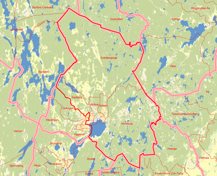 Karta över Karlskoga Kommuns Norra