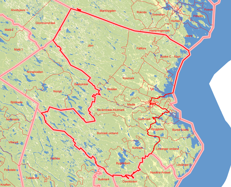 Karta över Skellefteå nord-västra