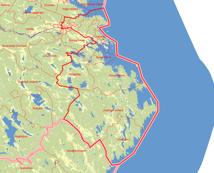 Karta över Skellefteå syd-östra