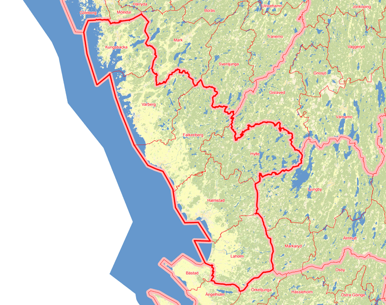 Karta över Hallands län
