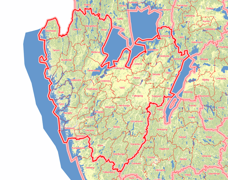 Karta över Västra Götalands län