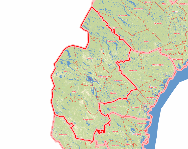 Karta över Jämtlands län