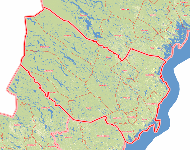 Karta över Västerbottens län