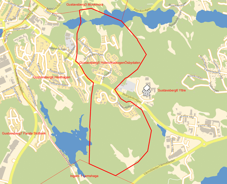 Karta över Gustavsberg5 HolmviksskogenÖsbydalen