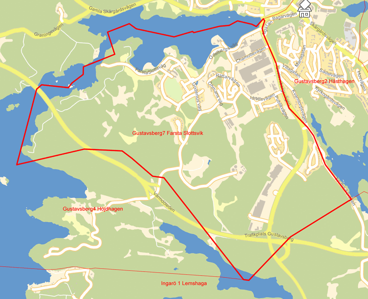 Karta över Gustavsberg7 Farsta Slottsvik