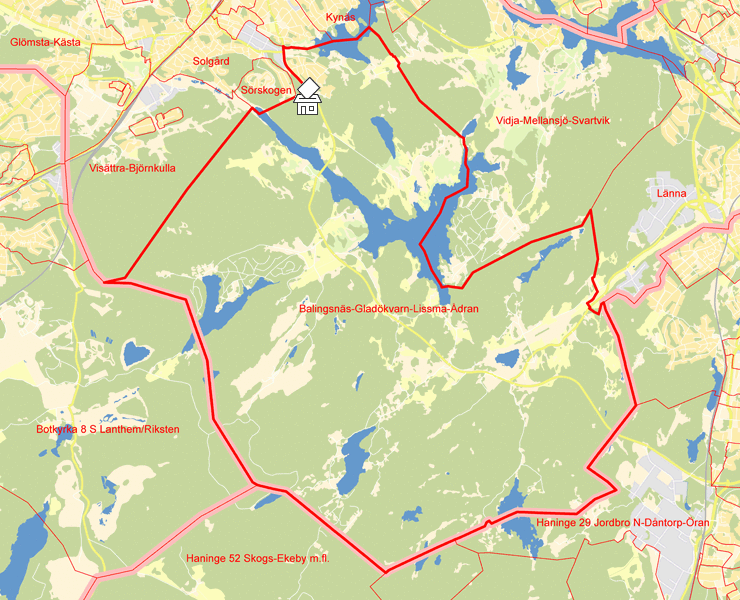 Karta över Balingsnäs-Gladökvarn-Lissma-Ådran