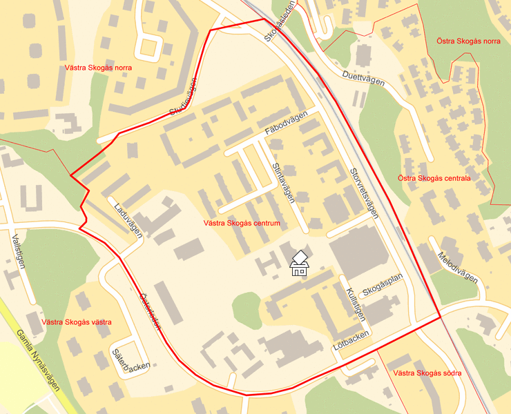 Karta över Västra Skogås centrum