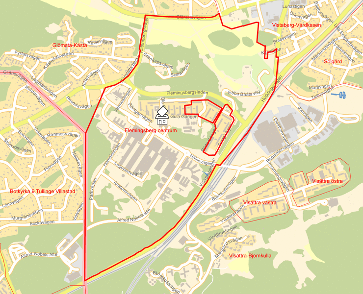 Karta över Flemingsberg centrum