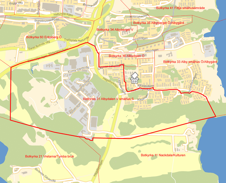 Karta över Botkyrka 31 Albydalen V småhus S