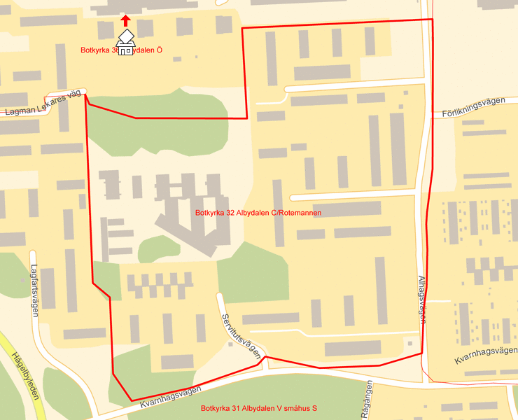 Karta över Botkyrka 32 Albydalen C/Rotemannen