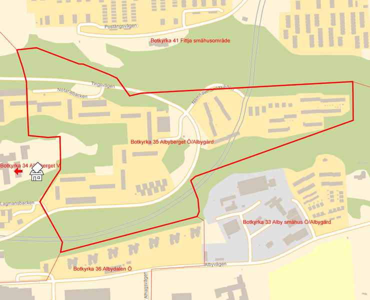 Karta över Botkyrka 35 Albyberget Ö/Albygård