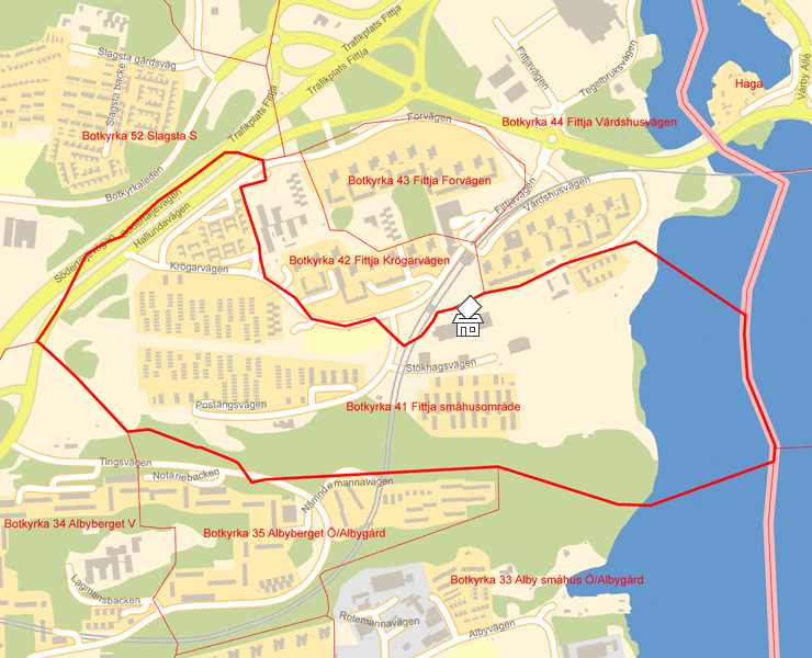 Karta över Botkyrka 41 Fittja småhusområde