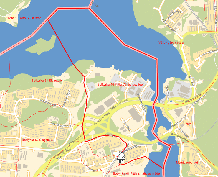 Karta över Botkyrka 44 Fittja Värdshusvägen