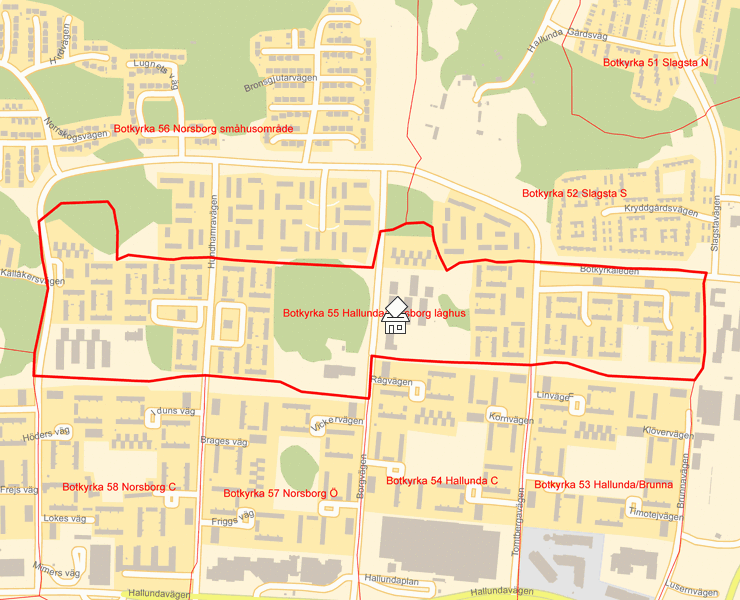 Karta över Botkyrka 55 Hallunda/Norsborg låghus