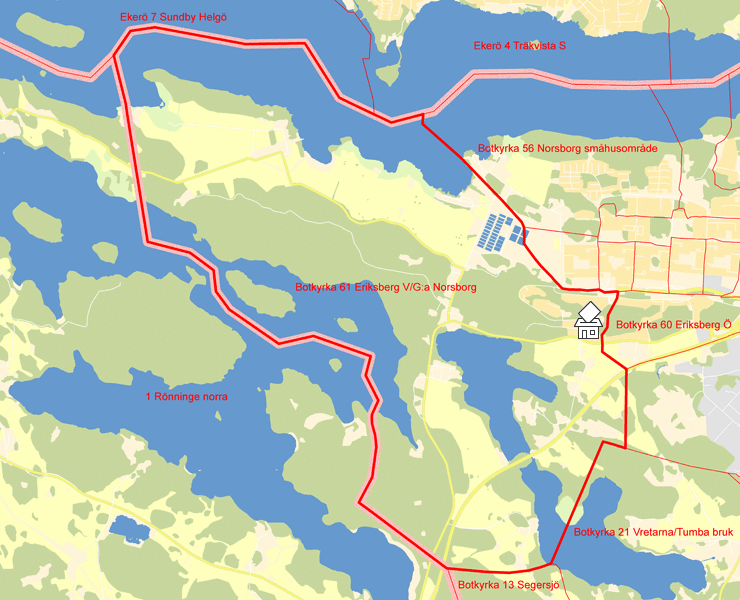 Karta över Botkyrka 61 Eriksberg V/G:a Norsborg