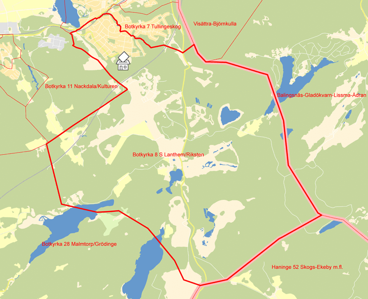 Karta över Botkyrka 8 S Lanthem/Riksten