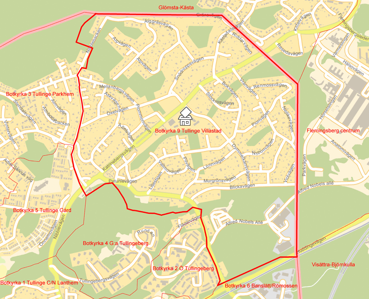 Karta över Botkyrka 9 Tullinge Villastad