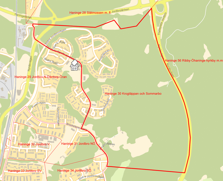 Karta över Haninge 30 Krogtäppan och Sommarbo