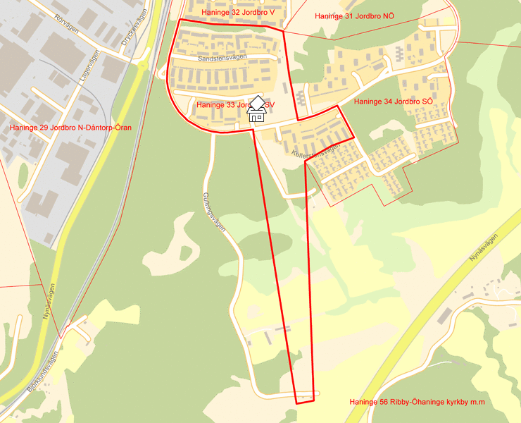 Karta över Haninge 33 Jordbro SV