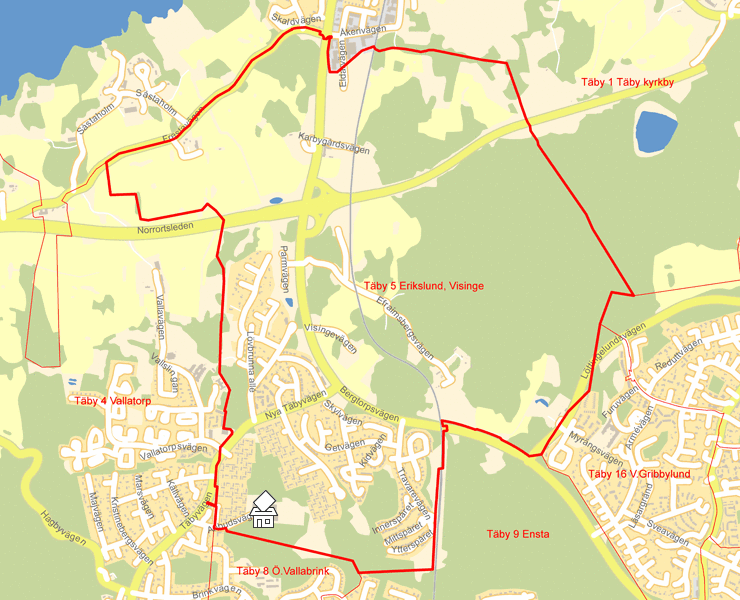 Karta över Täby 5 Erikslund, Visinge