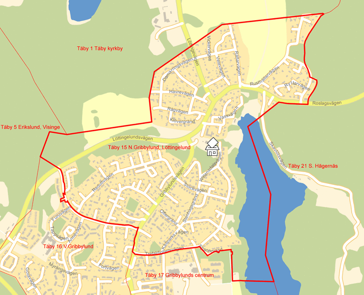 Karta över Täby 15 N.Gribbylund, Löttingelund