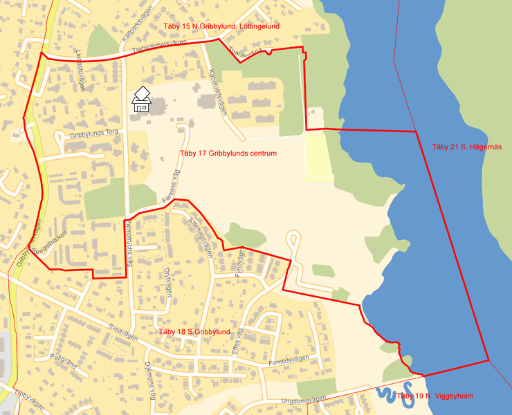Karta över Täby 17 Gribbylunds centrum