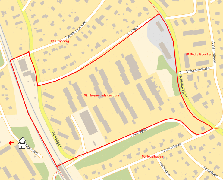 Karta över 92 Helenelunds centrum