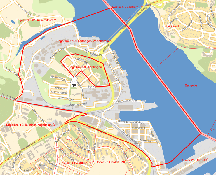 Karta över Engelbrekt 10 Hjorthagen-Värtahamnen