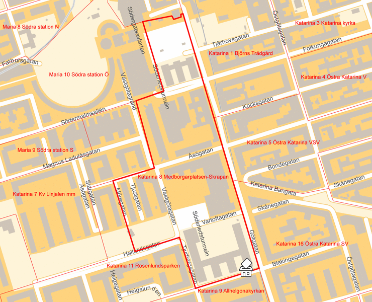 Karta över Katarina 8 Medborgarplatsen-Skrapan
