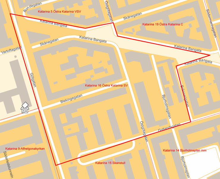 Karta över Katarina 16 Östra Katarina SV