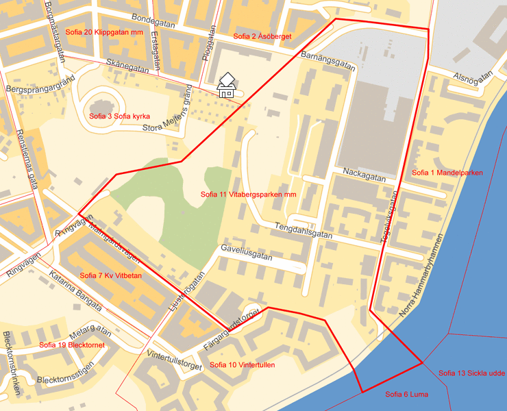 Karta över Sofia 11 Vitabergsparken mm