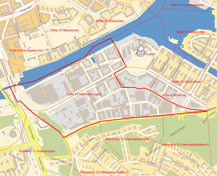 Karta över Sofia 15 Hammarby gård